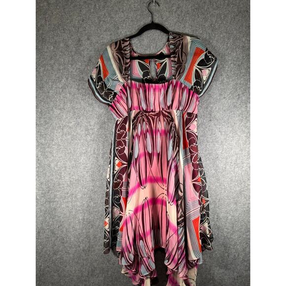 ABS Collection Dress 8 Pink Square Neck Boho Psychedelic Colorful Silk‎ Mini NWT - Picture 1 of 9